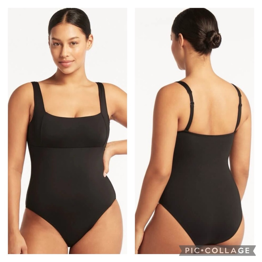 NWT Sea Level Eco Essentials Square Neck One Piece Swimsuit in Black